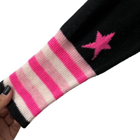 Scott & Scott London Womens Black Pink White Pure Cashmere Star Print Cardigan L - Picture 6 of 9